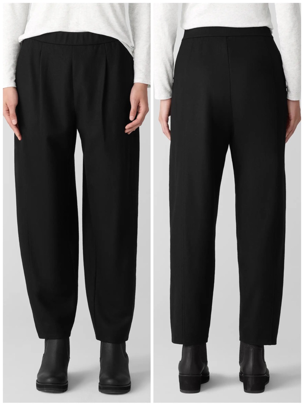 Eileen Fisher Felted Wool Jersey Lantern Ankle Pant in Regenerative Wool Sz XL